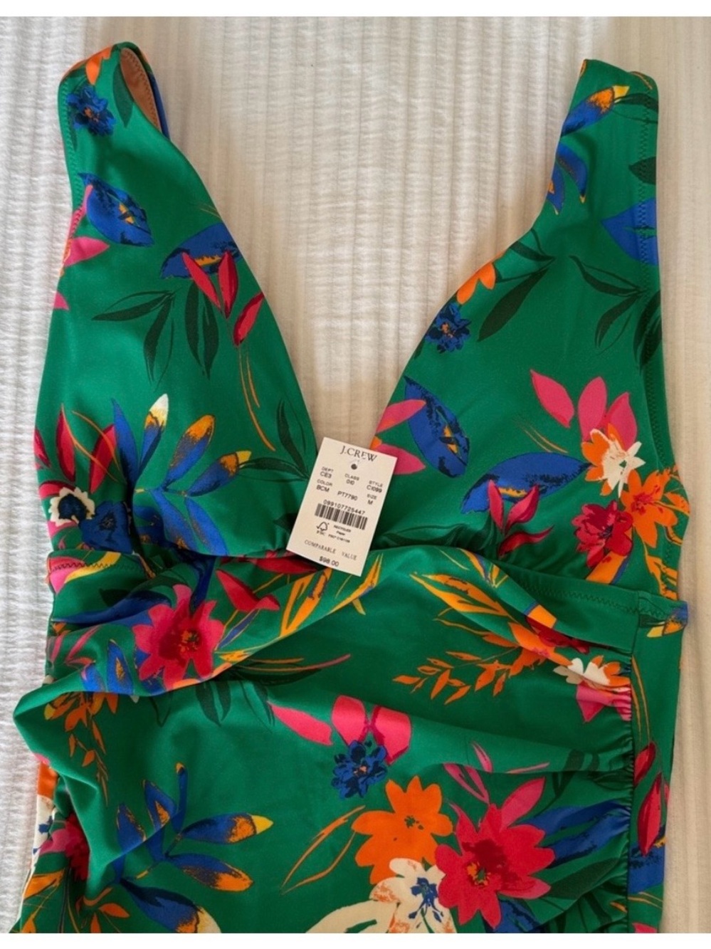 J. Crew Green Floral One-Piece Swimsuit Medium NWT - Picture 3 of 8